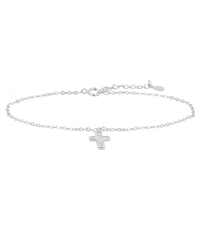 Bracelet en argent véritable 925/- « Fiony », rhodié, avec pendentif croix serti de zirconias