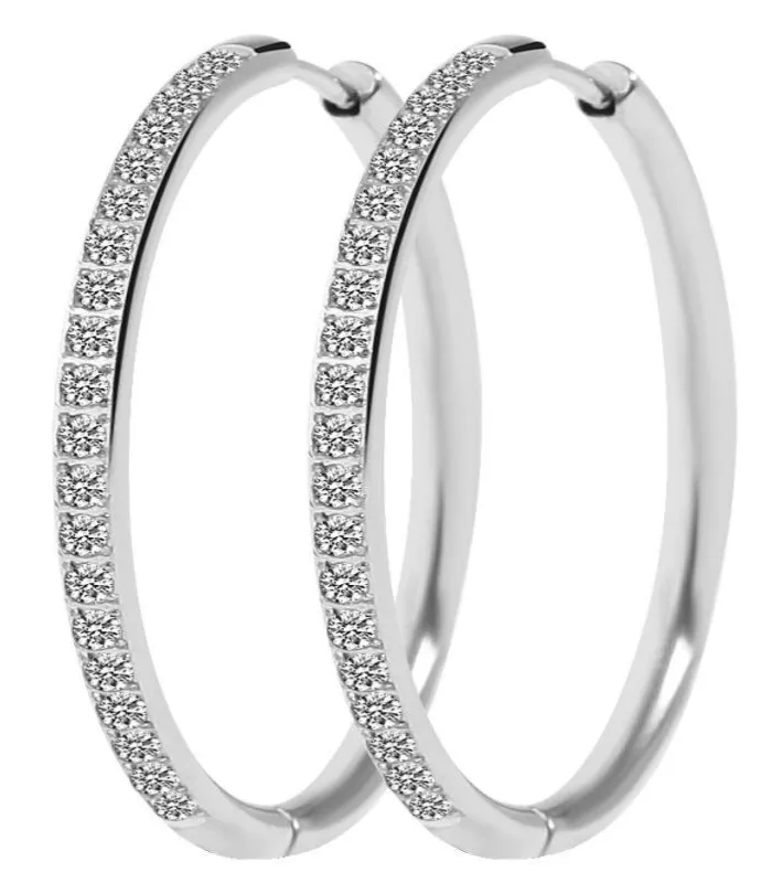 « Lumbi », créoles à charnière Akzent en acier inoxydable, ornées de simili, couleur argent