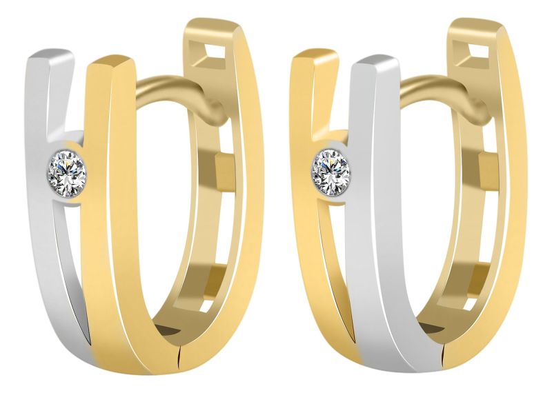 Créoles à charnière "Aleksi" en or 333/-, forme en U, serties de zirconium, bicolores (or jaune et or blanc), 8 carats