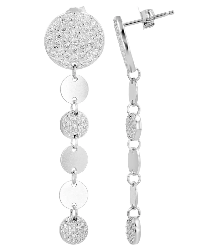 Clous d’oreilles en argent véritable 925/- « Kerry » avec pendant et pierres en zirconia, de couleur argentée, rhodiées