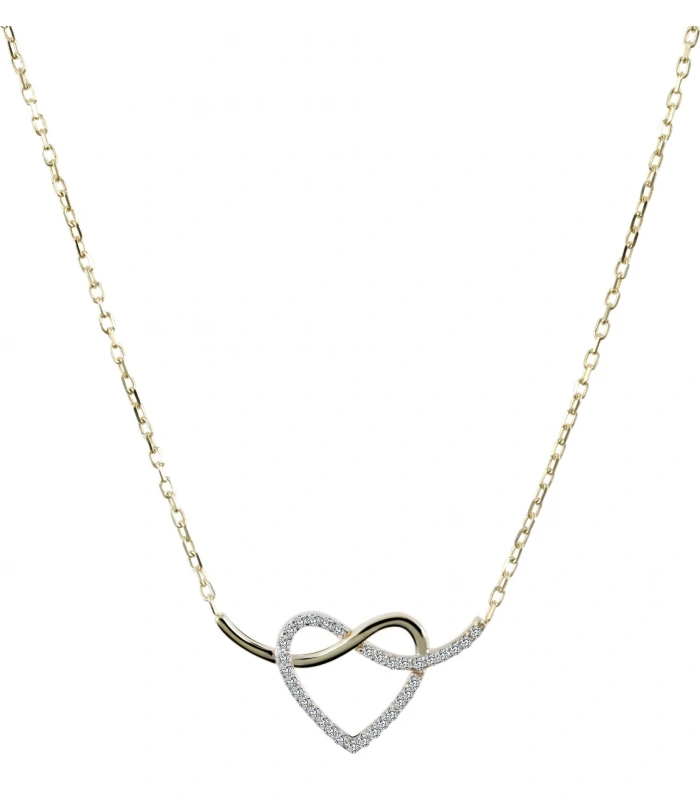 333/- Gold "Ailien" Kette mit Anhänger, Herz, Zirkoniabesatz, 8 Karat Weißgold