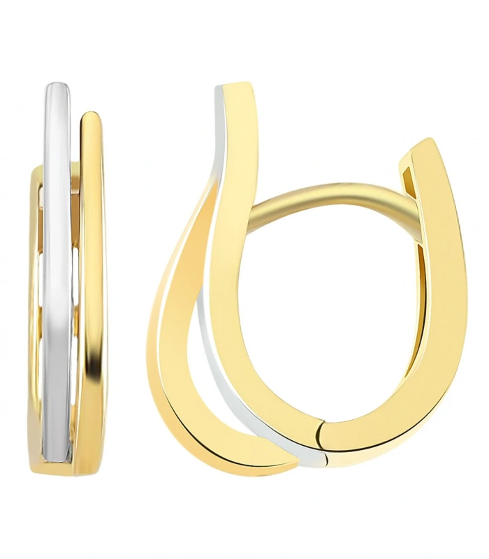Créoles à cliquet en or 333/- « Njola », en forme de U, bicolores (or jaune & or blanc), 8 carats