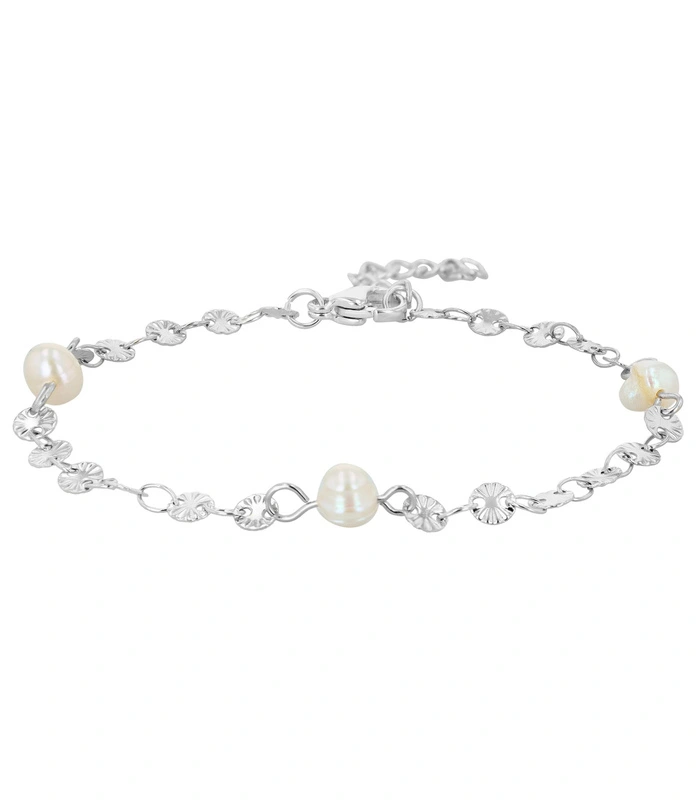 "Eleni" Edelstahl Armband 17+3 cm, mit echten Süßwasserperlen, silberfarben