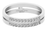 Akzent Damenring Edelstahl Silber Sombra mit doppelter Ringschiene und Steinen