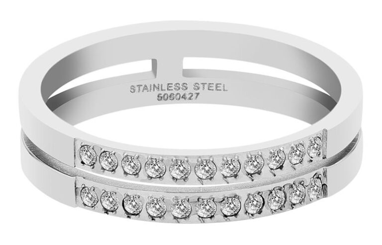 Akzent Damenring Edelstahl Silber Sombra mit doppelter Ringschiene und Steinen