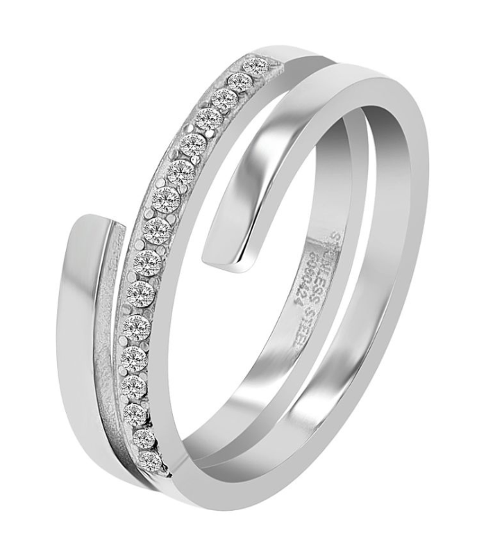 Edelstahl Ring Damen Becca 8mm breit mit 16 CNC Steinen