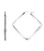 Quadratische Edelstahl Creolen silberfarben mit Glitzersteinen am Ohr