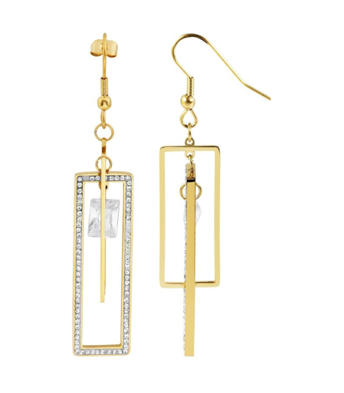 Akzent Edelstahl Ohrringe, Rechteck, strassbesetzt, IP Beschichtung