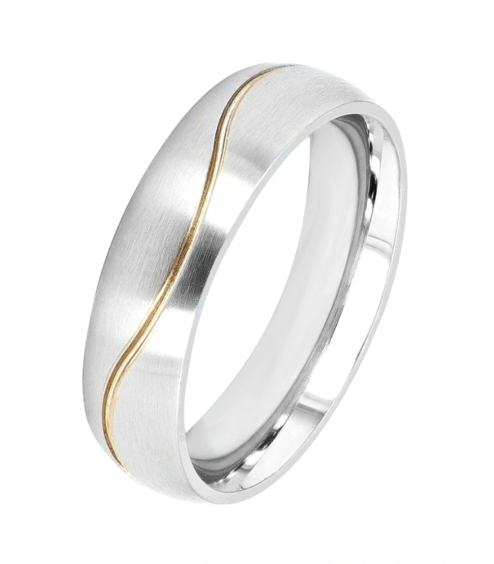 Herren Partnerring aus Edelstahl Bicolor mit goldener Welle