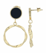 Moderne Ohrhänger Edelstahl goldfarben mit schwarzer Emaille und gedrehtem Anhänger