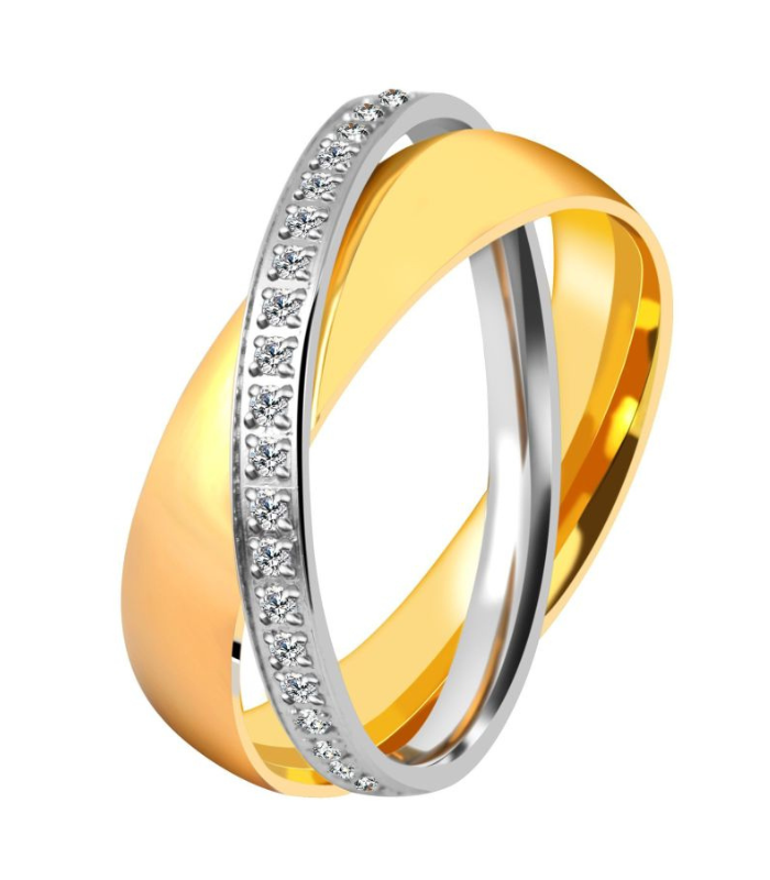 Damen Edelstahl Partnerring mit Steinchen