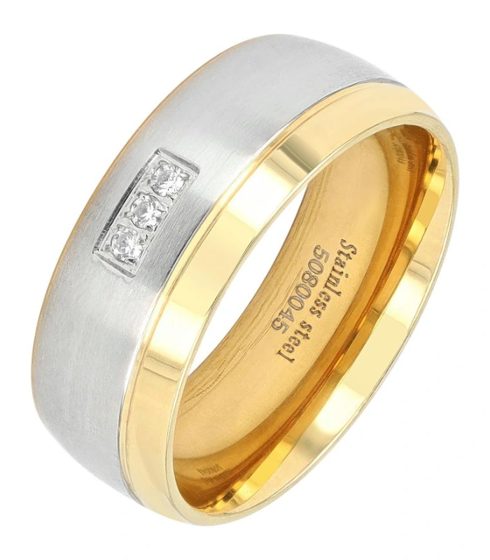Duo Expression” Damen-Partnerring, Akzent, Edelstahl, Simili, bicolor (silberfarben/ goldfarben)