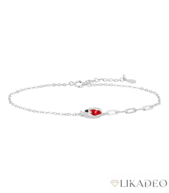 Silberarmband Marienkäfer Belli aus 925 Silber mit roter Emaille und Zirkonia