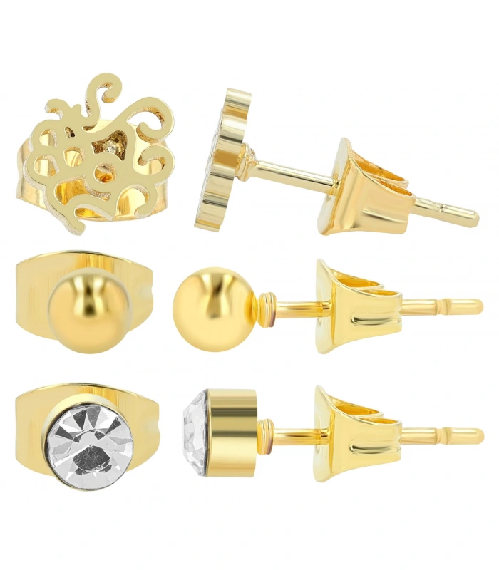 "Soleil", Edelstahl Ohrstecker, 3 Paar, goldfarbig (VE12) - 2