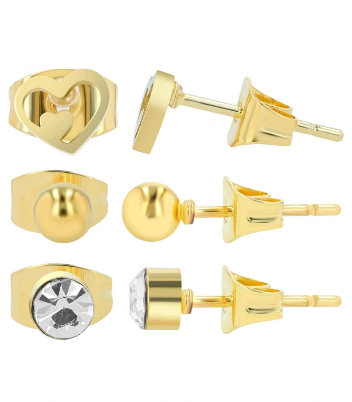 "Soleil", Edelstahl Ohrstecker, 3 Paar, goldfarbig (VE12) - 3