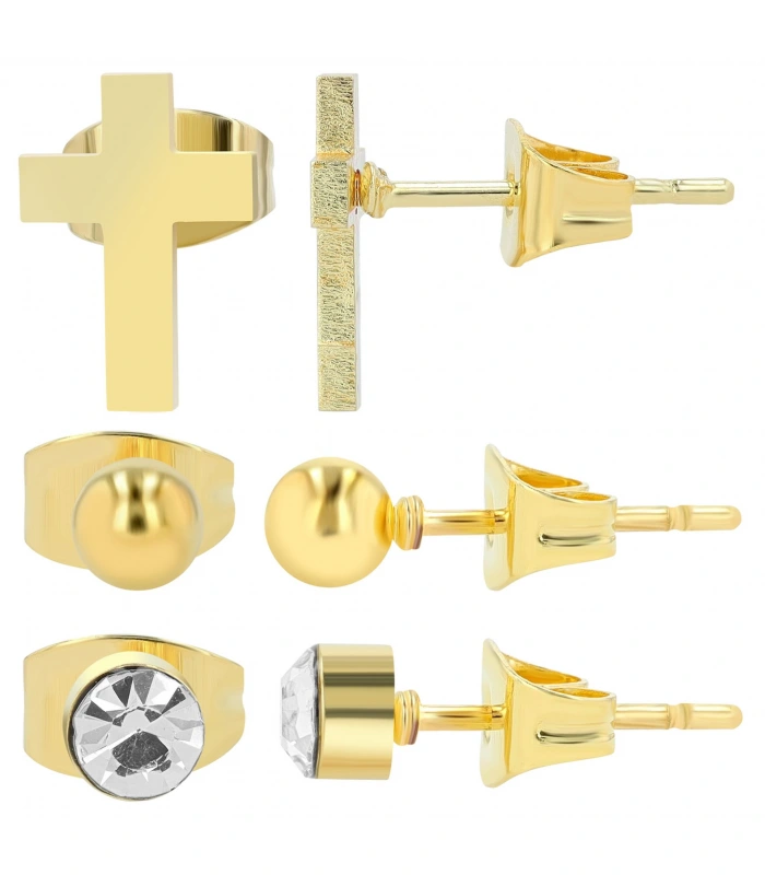 "Soleil", Edelstahl Ohrstecker, 3 Paar, goldfarbig (VE12) - 5
