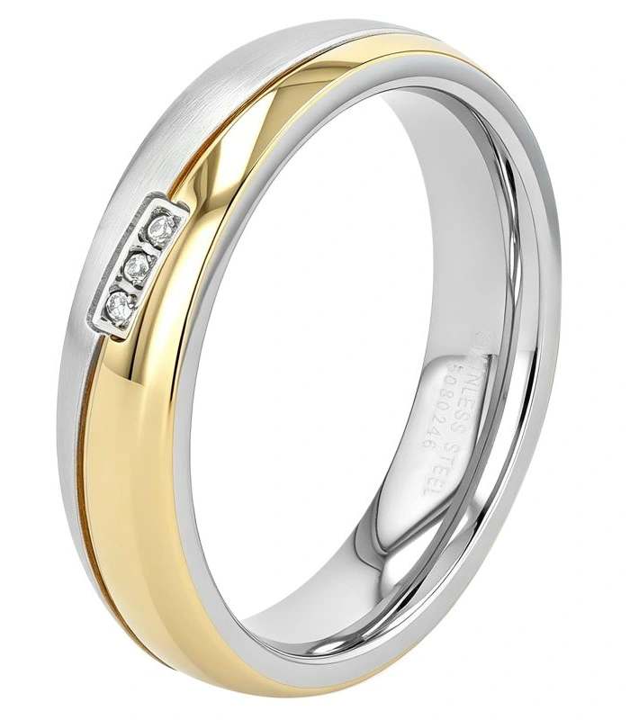 "Verbunden" Akzent Damen-Partnerring Gr 52, Edelstahl, Similibesatz, bicolor